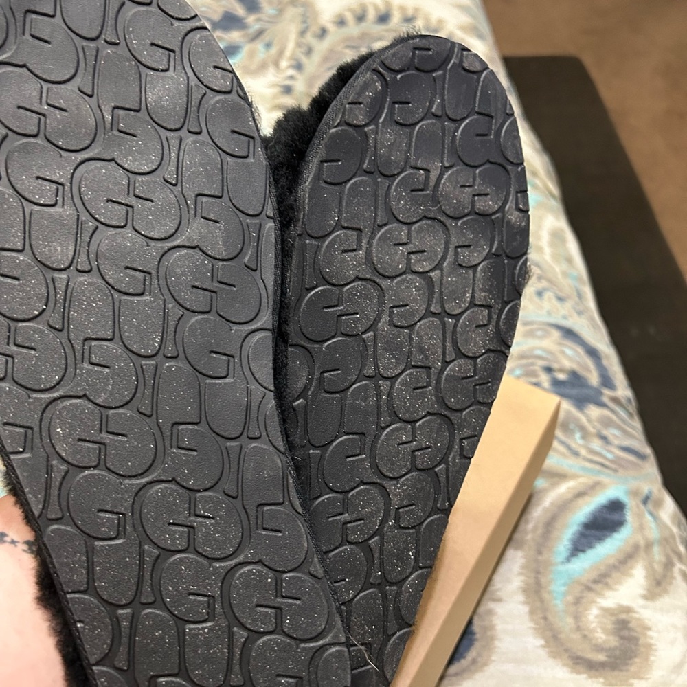 UGG Black Fluff Slide Slippers - Picture 2 of 3